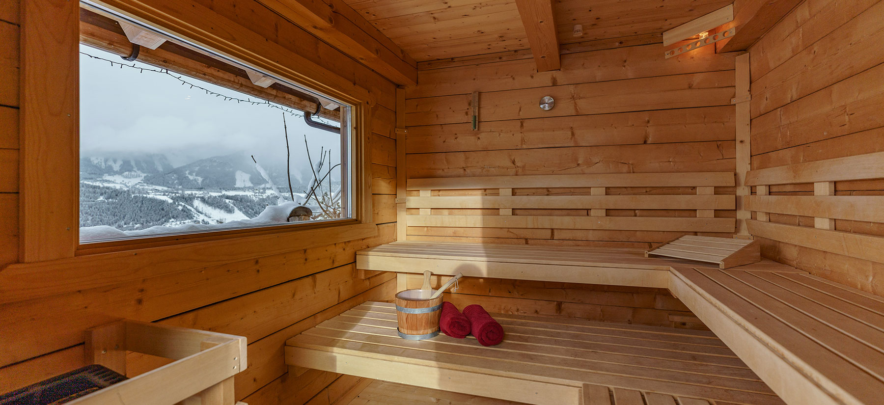 die Sauna mit wunderschöner Aussicht auf den Dachstein